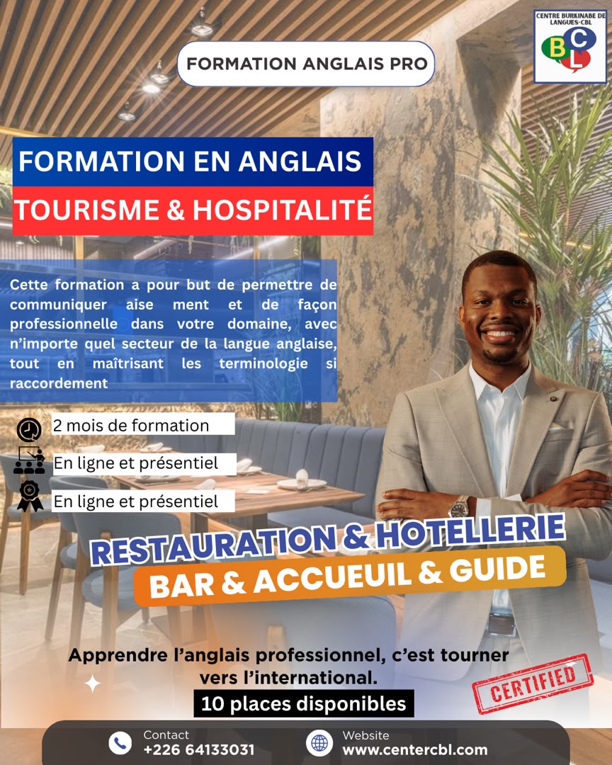 Affiche CBL – Anglais tourisme et hospitalité